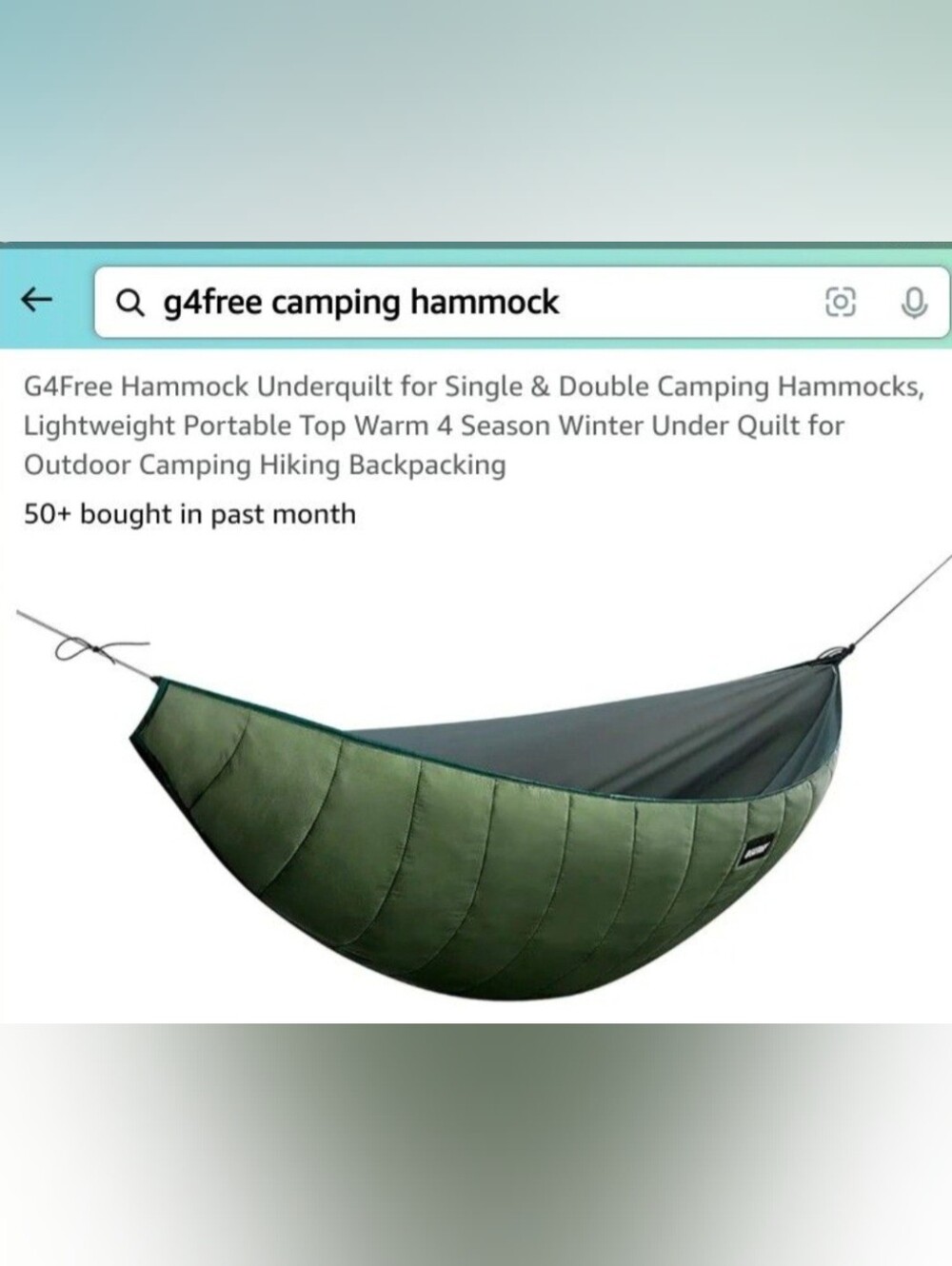 G4Free Olive Green Hammock Underquilt – Lightweight Insulated Camping Layer